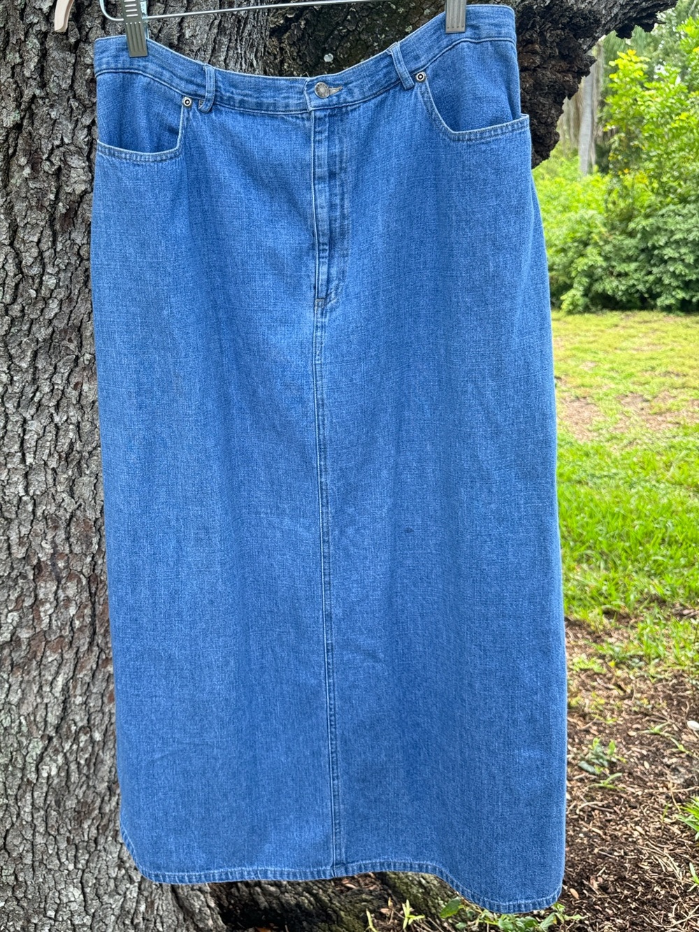 Vintage 90s Crazy Horse Maxi Denim Med Wash Skirt.Size 14